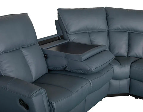 Bergamo Leather Recliner Corner Sofa-Blue Grey