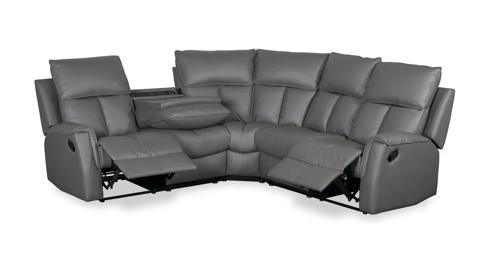 Bergamo Leather Recliner Corner Sofa-Dark Grey