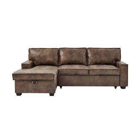Havar Corner Sofa with Pull Out Sofa Bed & Storage - Brown Leather Aire (Left)