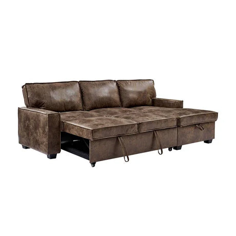 Havar Corner Sofa with Pull Out Sofa Bed & Storage - Brown Leather Aire (Right)