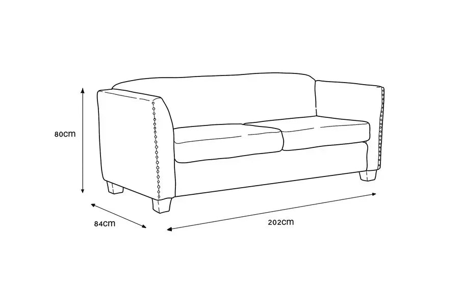 Sofa dimensions diagram showing 202cm width, 84cm depth, 80cm height with armrest detail