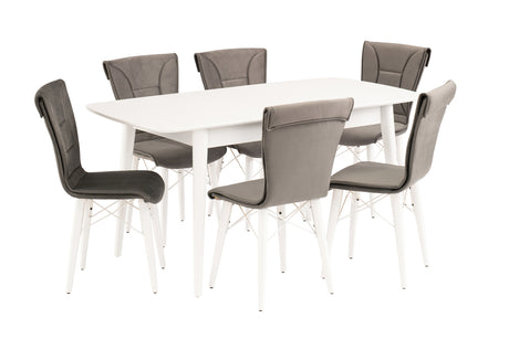 Fara Extending Dining Table White + 6 Chairs Charcoal *special*