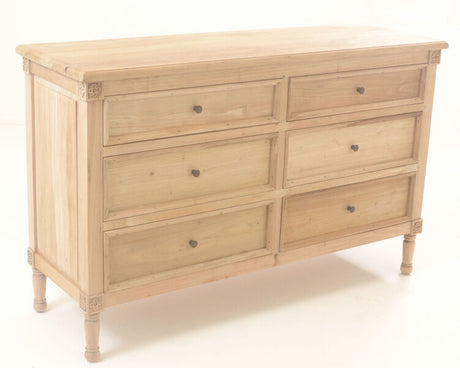 Light wooden chest with six drawers and decorative corner accents | Home Centre Direct UK