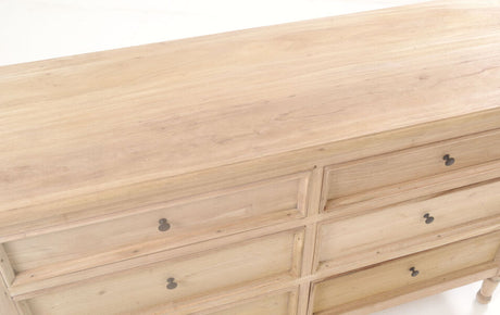 Six drawer chest with round metal handles in light wood finish