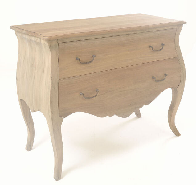 Wooden bombe chest with two drawers and curved legs