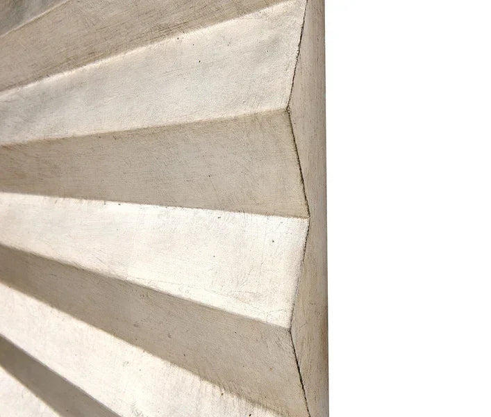 Modern wall art panel with geometric textured ridges in a white wood finish