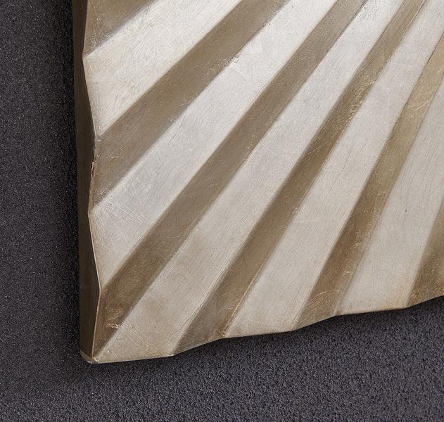 Brushed gold metal wall art panel with geometric diagonal stripe design