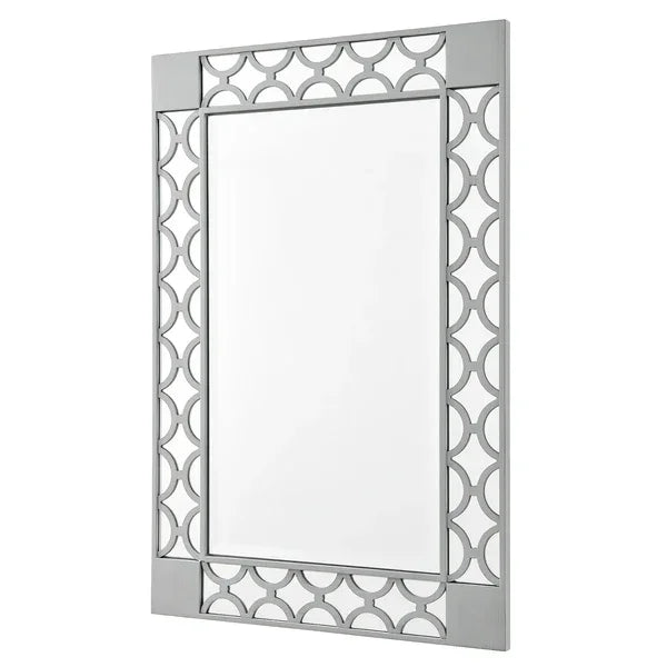 Rectangular wall mirror with geometric silver metal frame and modern design