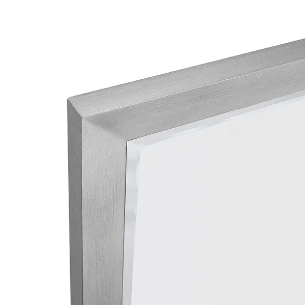 Close up of brushed metal mirror frame with clean modern edge
