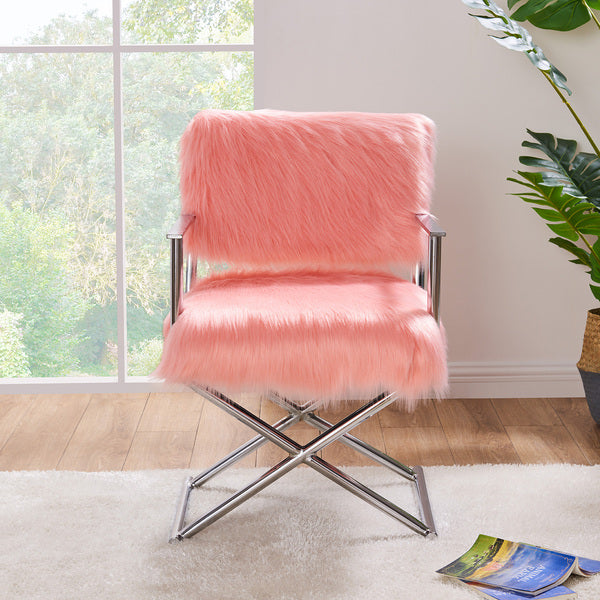 Faux Sheepskin Directors Chair-Pink *special* (Minimum Order: 2)