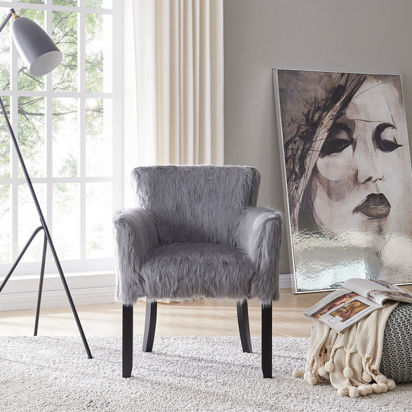 Heavy Shag Faux Sheepskin Tub Chair-Grey