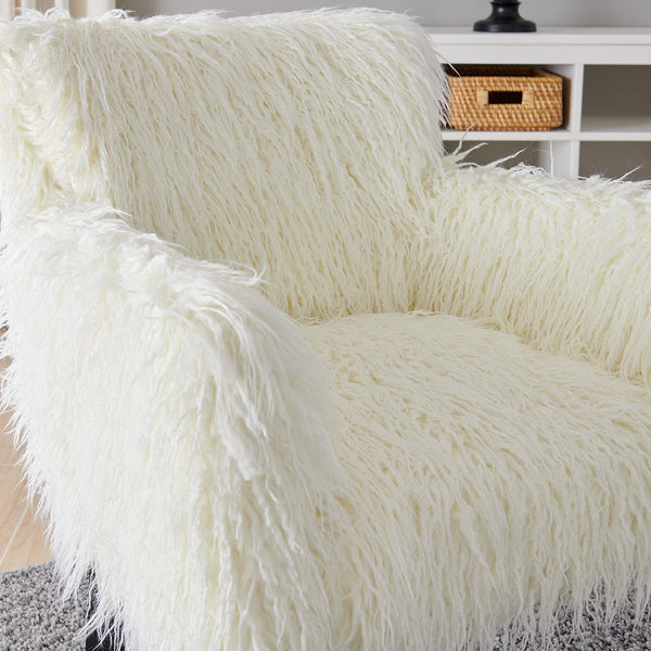 Heavy Shag Faux Sheepskin Tub Chair-White