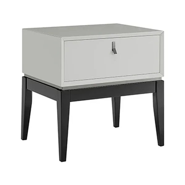 Modern bedside table with single drawer, grey top and black wooden legs
