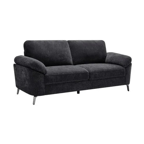 Charcoal fabric sofa with metal legs and pillow armrests