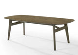Rectangular wooden dining table with angled legs and natural wood grain finish