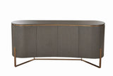 Modern wood sideboard with curved edges and metal frame in dark brown finish