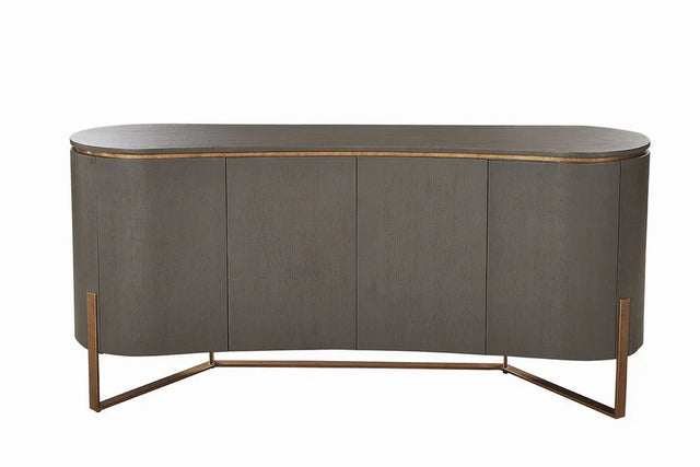 Modern wood sideboard with curved edges and metal frame in dark brown finish