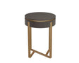 Round side table with dark wood top and gold metal legs, modern living room furniture