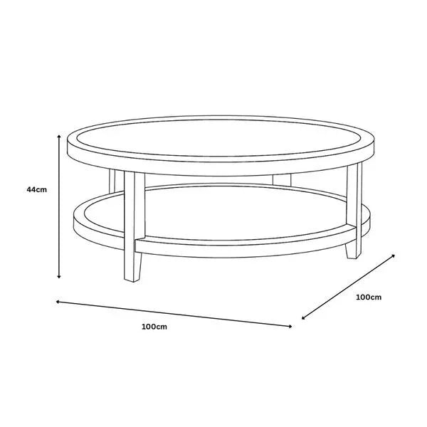 Round coffee table line drawing with dimensions 100cm diameter and 44cm height