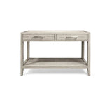 Light wood console table with two drawers and lower shelf, front view
