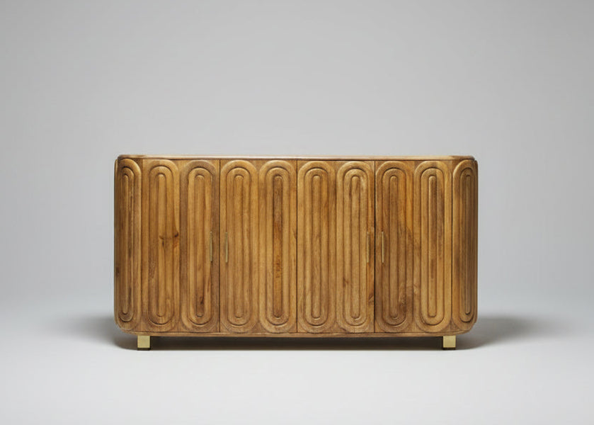 Wooden sideboard with capsule design doors and brass handles | Home Centre Direct UK