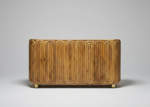 Wooden sideboard with capsule design doors and brass handles | Home Centre Direct UK