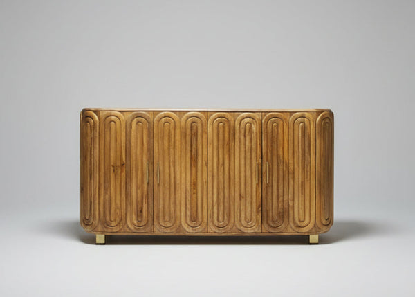 Wooden sideboard with capsule design doors and brass handles | Home Centre Direct UK