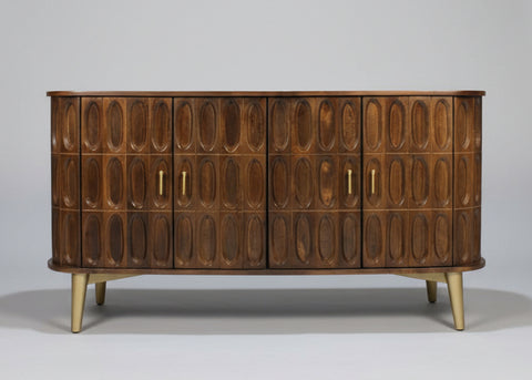 Wooden four-door sideboard with oval carved details and rounded edges | Home Centre Direct UK