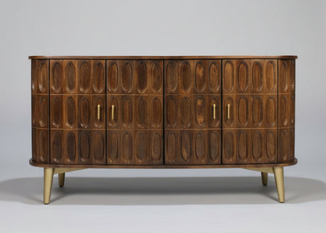Wooden four-door sideboard with oval carved details and rounded edges | Home Centre Direct UK