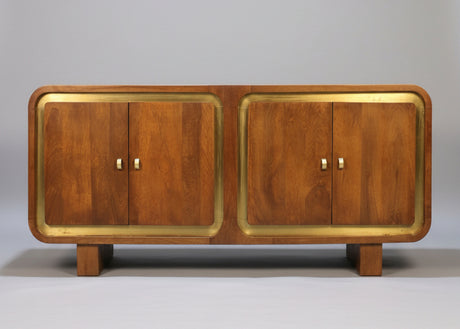 Wooden sideboard with four square doors and brass trim handles | Home Centre Direct UK