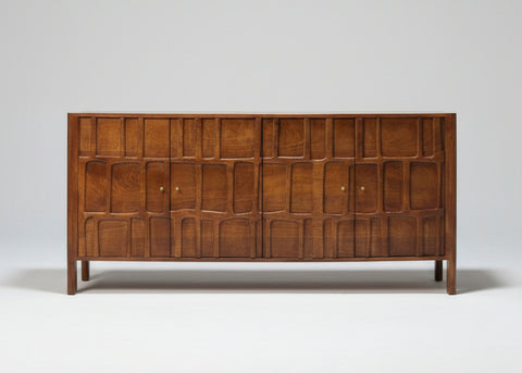 Wooden sideboard with carved geometric panel doors and four legs | Home Centre Direct UK