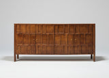 Wooden sideboard with carved geometric panel doors and four legs | Home Centre Direct UK