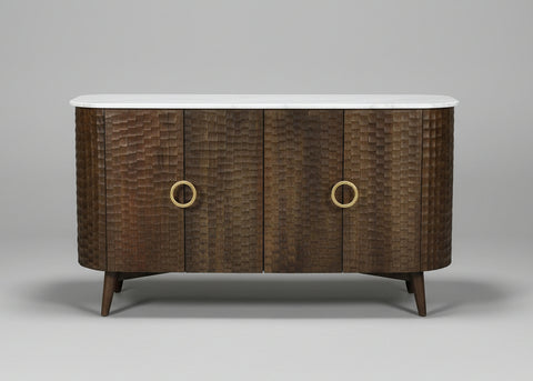 Wooden four door sideboard with chiseled textured patterns and white top | Home Centre Direct UK