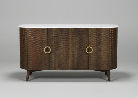 Wooden four door sideboard with chiseled textured patterns and white top | Home Centre Direct UK