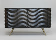 Dark wood 4 door sideboard with wave pattern and angled metal legs | Home Centre Direct UK