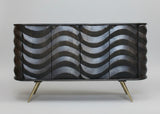 Dark wood 4 door sideboard with wave pattern and angled metal legs | Home Centre Direct UK