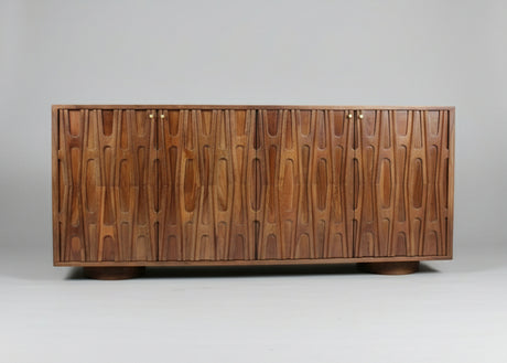 Wooden sideboard with four doors carved with retro patterns and round handles | Home Centre Direct UK