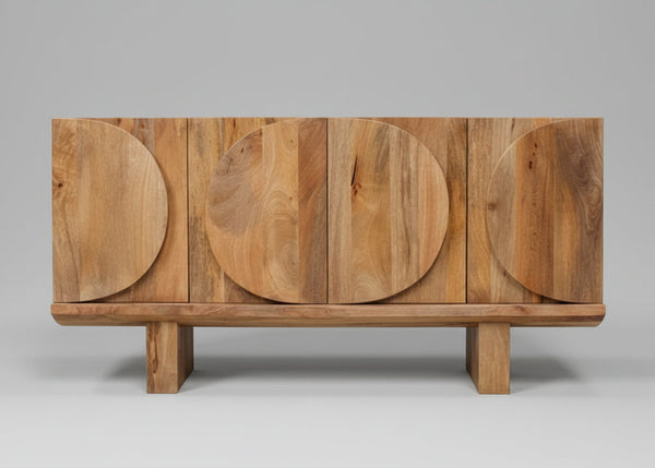 Wooden sideboard with four doors featuring oval carved details | Home Centre Direct UK