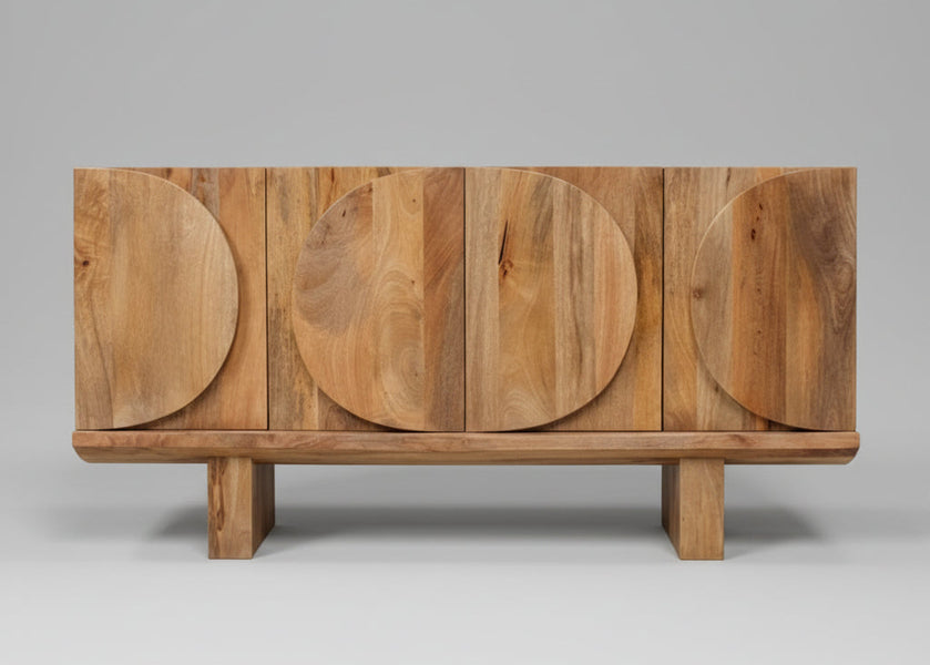 Wooden sideboard with four doors featuring oval carved details | Home Centre Direct UK