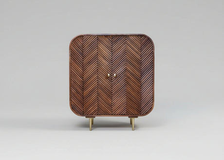 Dark wood cabinet with layered chevron pattern and brass legs | Home Centre Direct UK