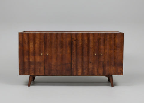 Wooden sideboard with four doors and carved vertical panel design | Home Centre Direct UK
