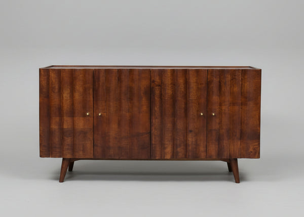 Wooden sideboard with four doors and carved vertical panel design | Home Centre Direct UK