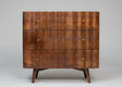 Brown wooden three drawer cabinet with marble top and brass handles | Home Centre Direct UK