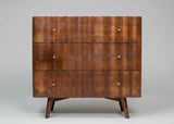 Brown wooden three drawer cabinet with marble top and brass handles | Home Centre Direct UK