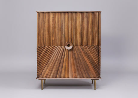 Wooden cabinet with vertical and diagonal carved patterns on two doors | Home Centre Direct UK