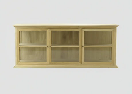Light wood display cabinet with three glass panel doors and two shelves | Home Centre Direct UK