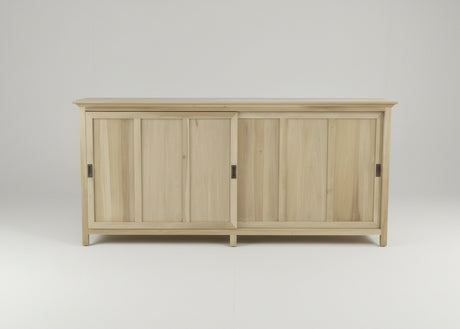 Light wood display case base with sliding paneled doors and metal handles | Home Centre Direct UK
