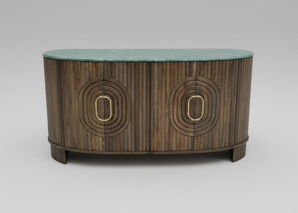 Wooden sideboard with marble top and oval carved door design | Home Centre Direct UK