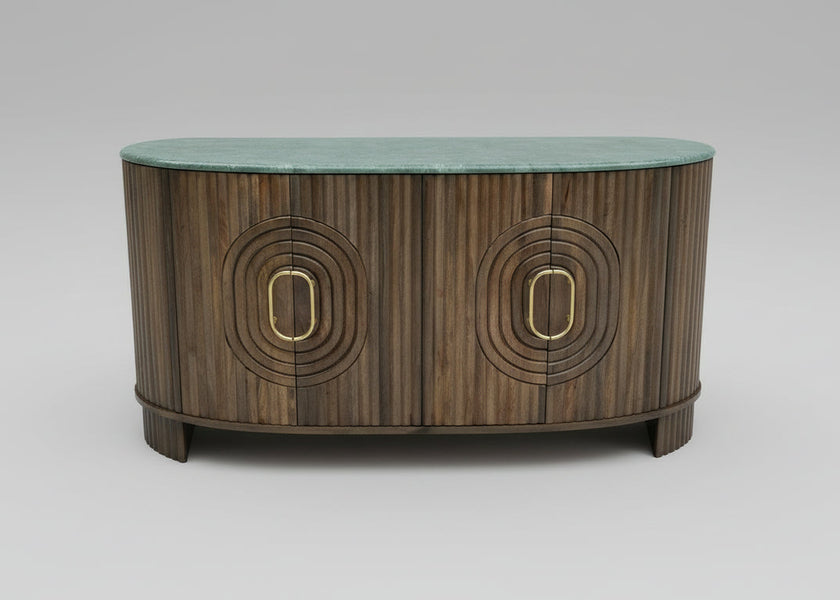Wooden sideboard with marble top and oval carved door design | Home Centre Direct UK