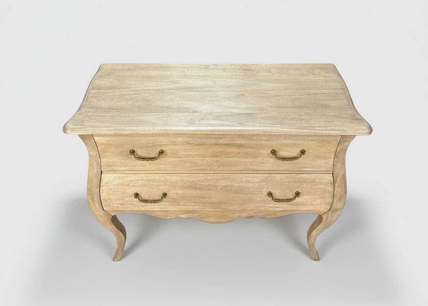 Light wood chest with two drawers and curved legs